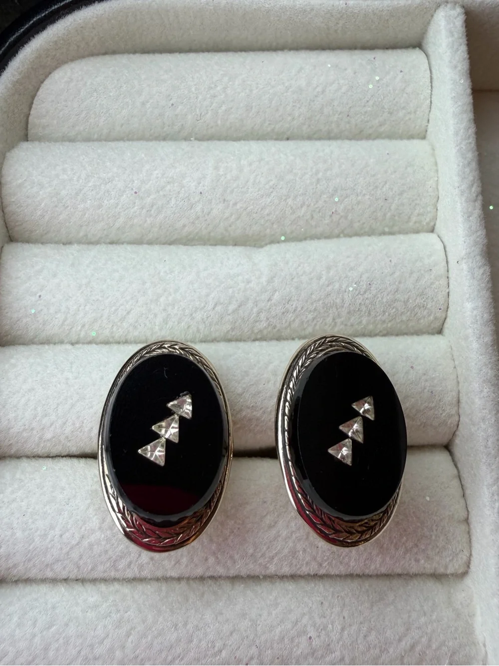 Black Onyx Oval Cufflinks with Triangular Accent